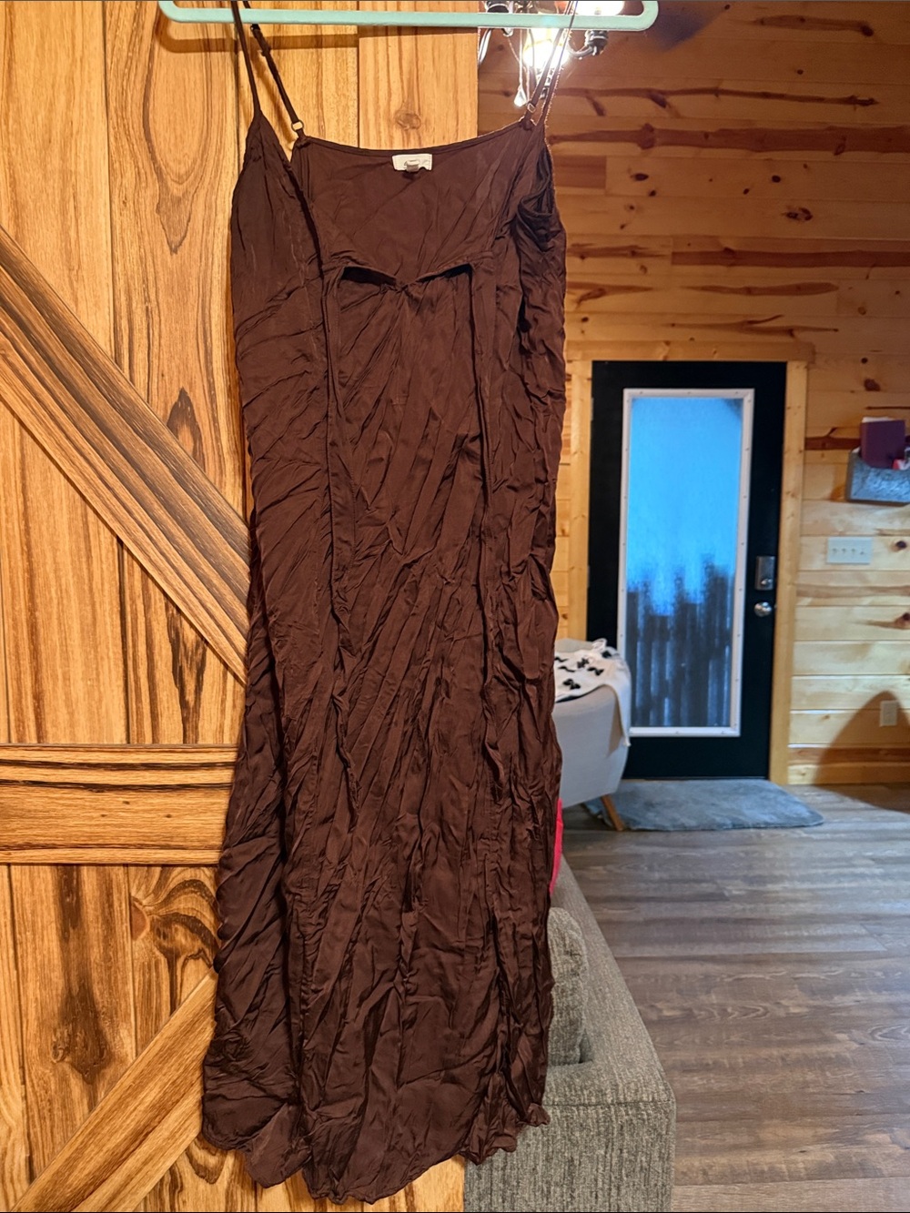 aerie Brown Maxi Slip Dress with Spaghetti Straps